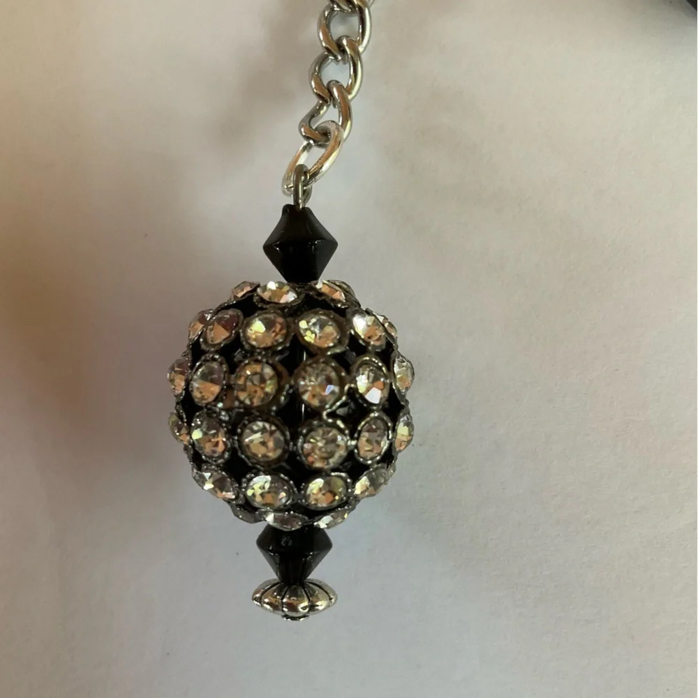 Hand Crafted Purse Charm Keychain Beaded White Black Rhinestone 5